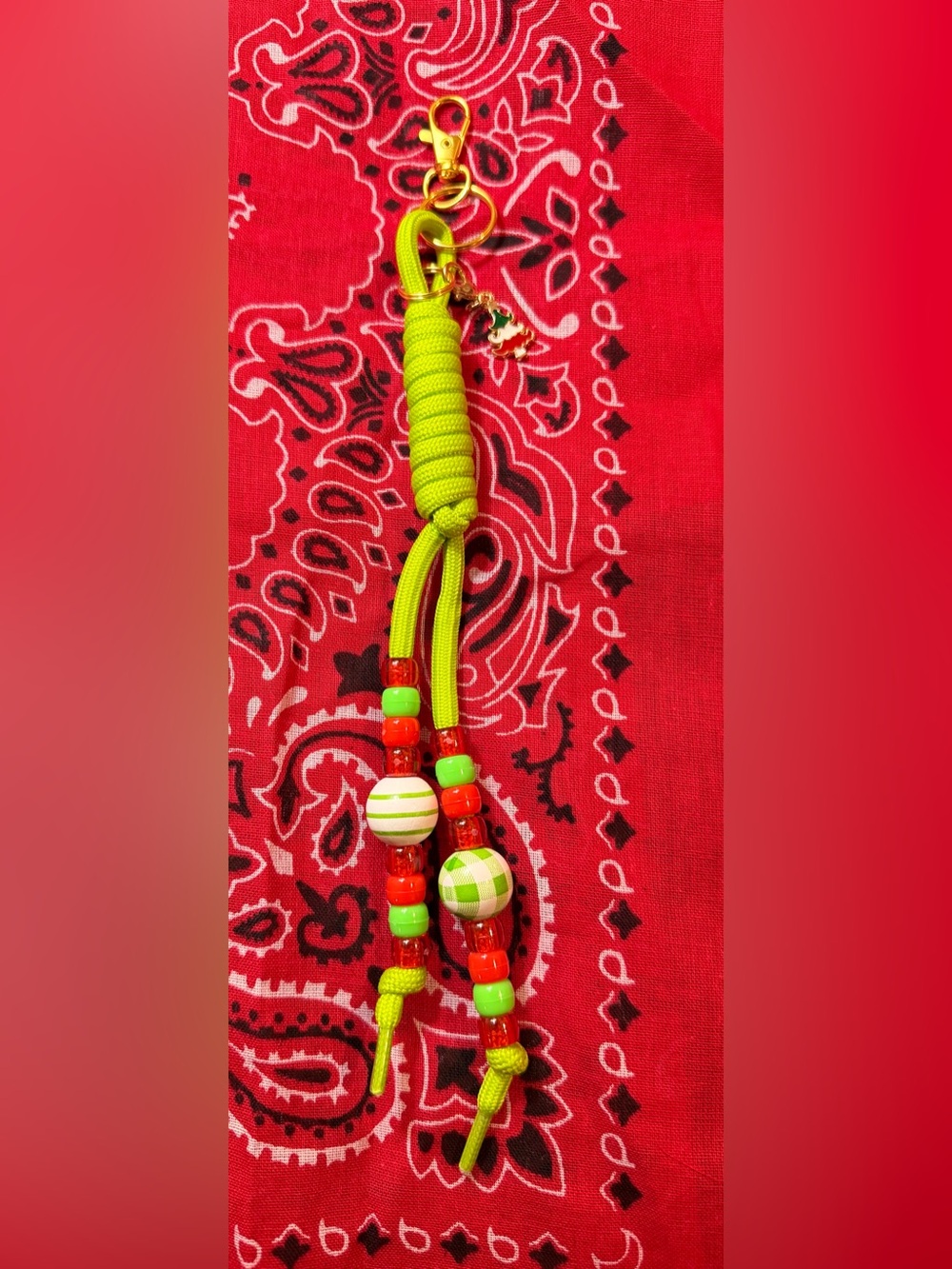 Neon Lime Beaded Kids Accessory with Green & Red Accents
